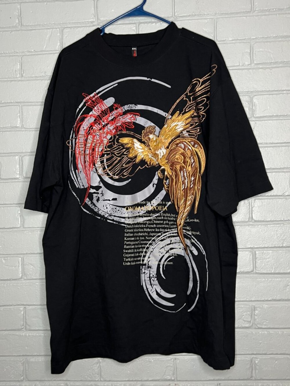 Vintage Raw Blue Embroidered Gold and Red Short Sleeve Graphic Tee Size 2XL - Picture 1 of 12